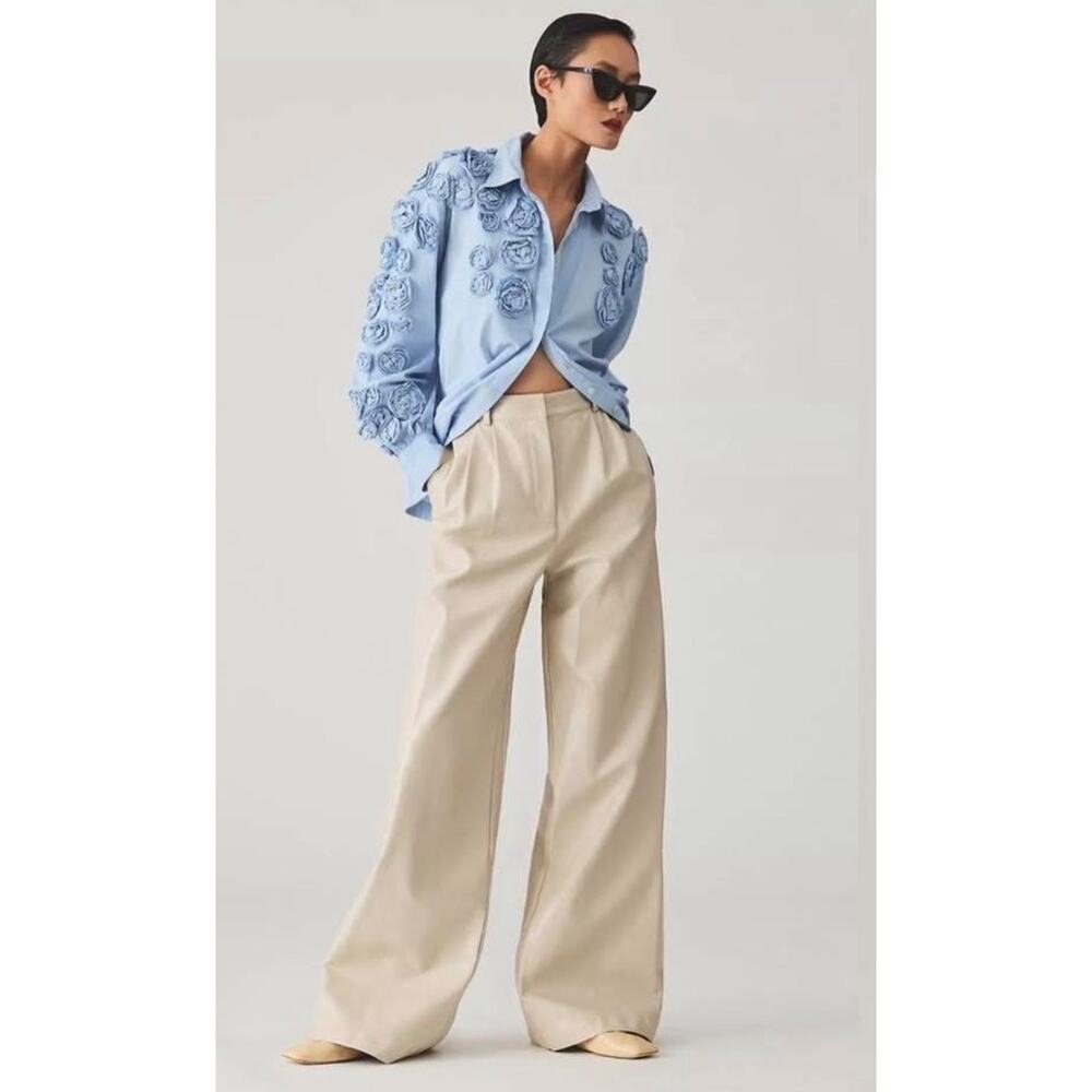 Hutch Anthropologie Wide Leg Faux Leather Pants Chic Boho Sz 8